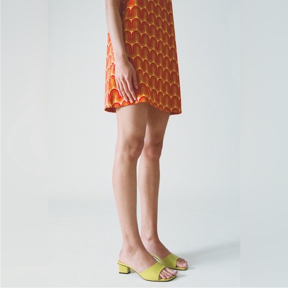 Zara KITTEN BLOCK HEELED MULES LEATHER SANDALS SLIP ON SLIPPERS GREEN 7.5 38 - Picture 8 of 17